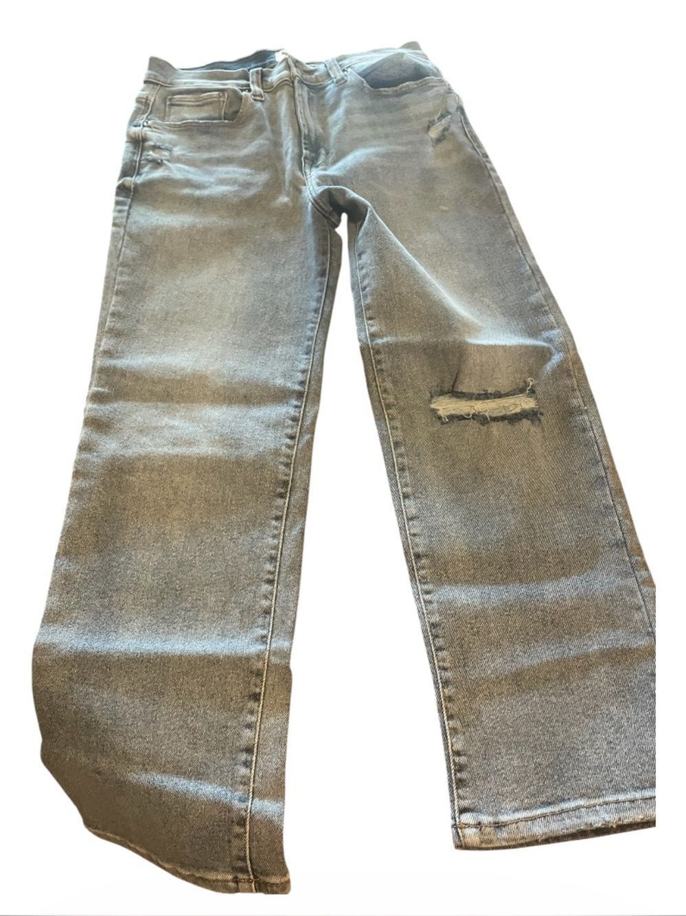 Kensie Distressed Straight-Leg Jeans in Faded Blue